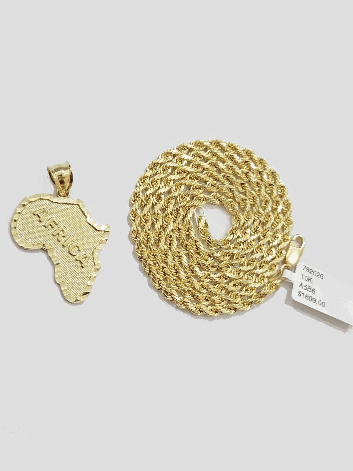 10k Yellow Gold Africa Map Charm Rope Chain Pendant 22 Inch Necklace SALE 10kt - Reva Jeweler