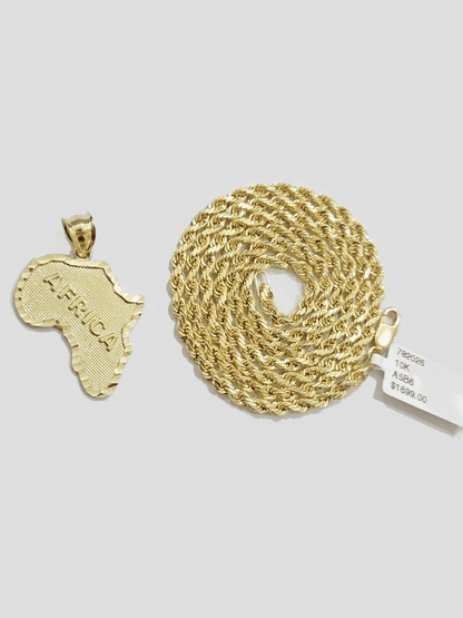 10k Yellow Gold Africa Map Charm Rope Chain Pendant 22 Inch Necklace SALE 10kt - Reva Jeweler