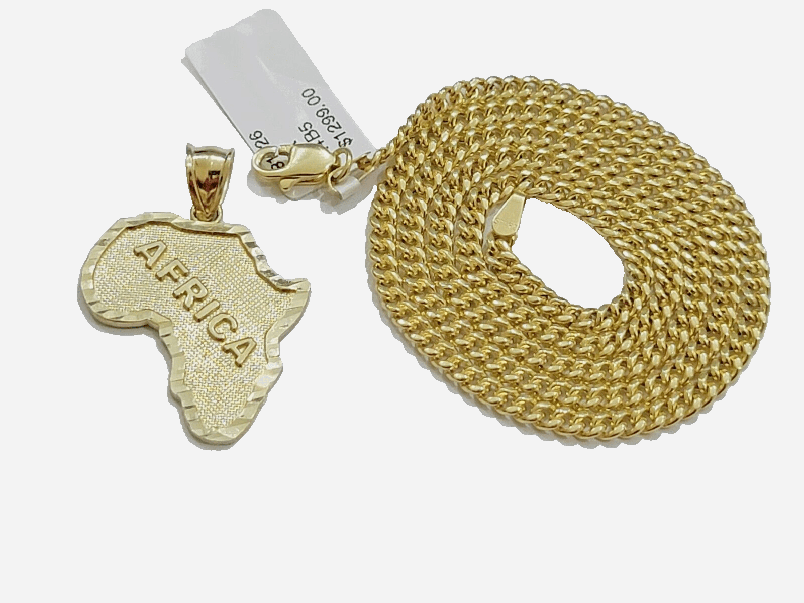10k Yellow Gold Africa Map Miami Cuban Chain Charm Pendant 18 Inch Necklace SALE - Reva Jeweler