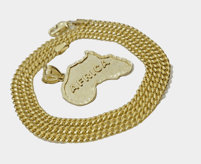 10k Yellow Gold Africa Map Miami Cuban Chain Charm Pendant 18 Inch Necklace SALE - Reva Jeweler