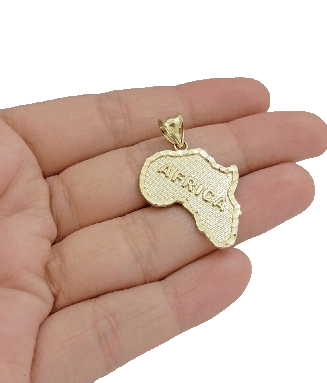10k Yellow Gold Africa Map Miami Cuban Chain Charm Pendant 18 Inch Necklace SALE - Reva Jeweler