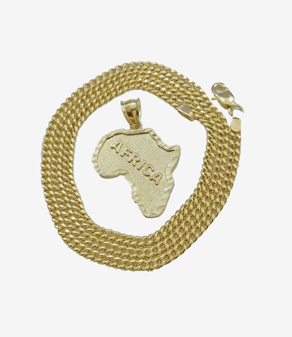 10k Yellow Gold Africa Map Miami Cuban Chain Charm Pendant 18 Inch Necklace SALE - Reva Jeweler