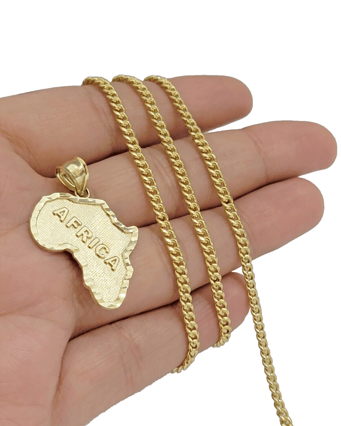 10k Yellow Gold Africa Map Miami Cuban Chain Charm Pendant 18 Inch Necklace SALE - Reva Jeweler