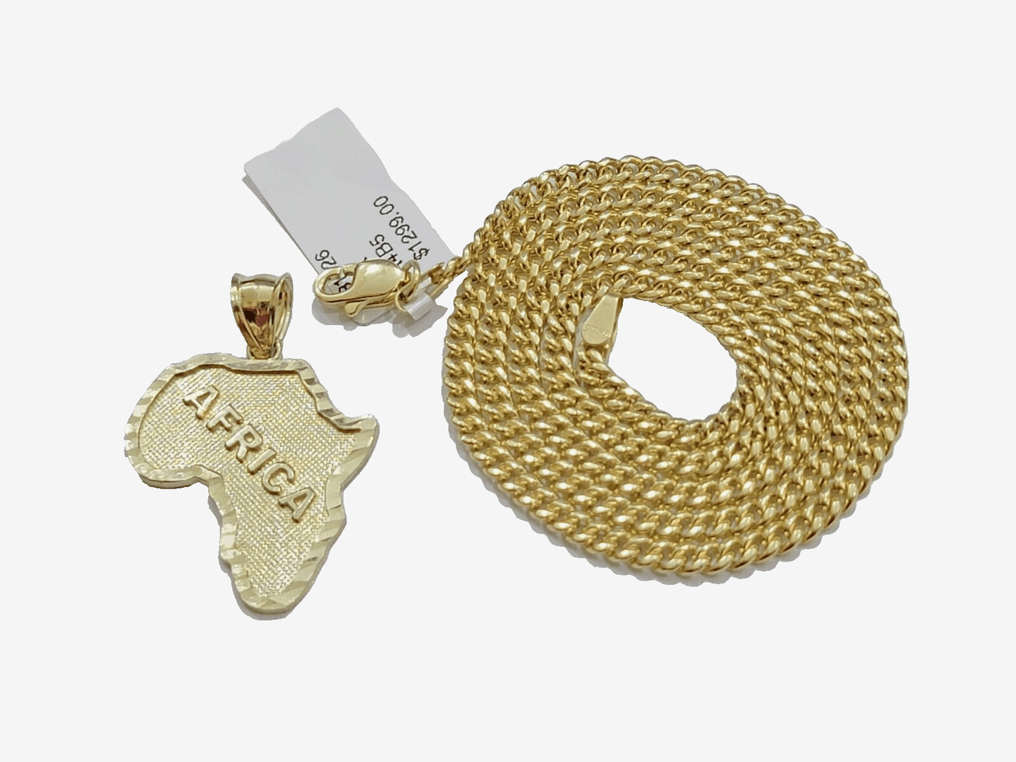 10k Yellow Gold Africa Map Miami Cuban Chain Charm Pendant 18 Inch Necklace SALE - Reva Jeweler