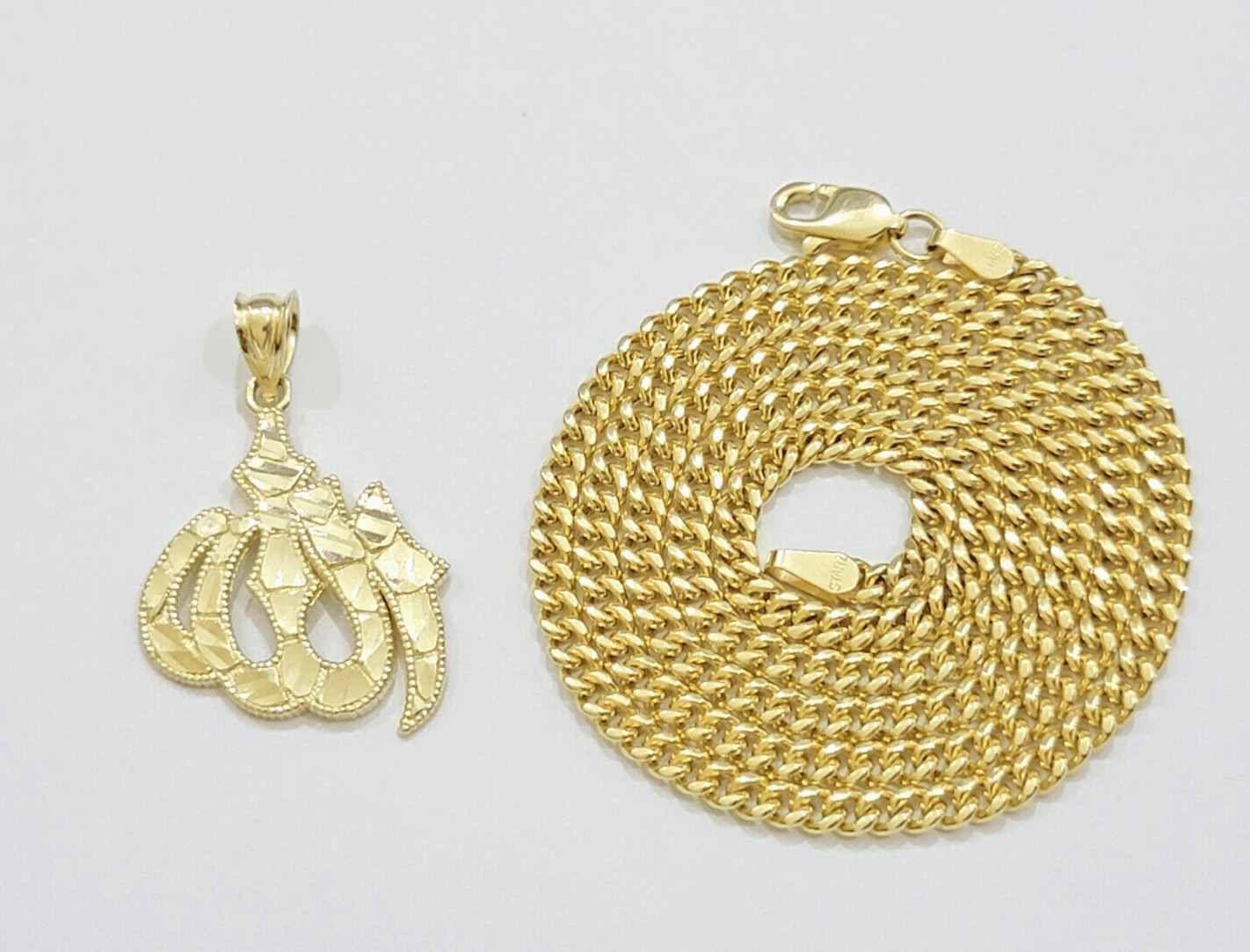 10k Yellow Gold Allah Charm Miami Cuban Chain 18 Inch Necklace 10kt Pendant Real - Reva Jeweler