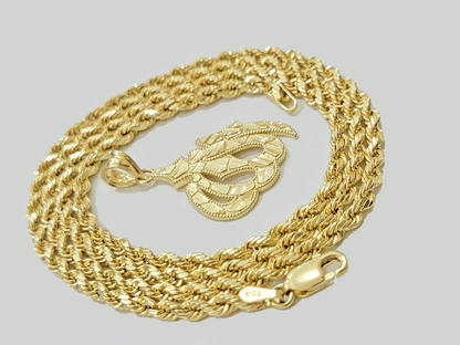 10k Yellow Gold Allah Charm Rope Chain 22 Inch Necklace 10kt Pendant Real SALE - Reva Jeweler