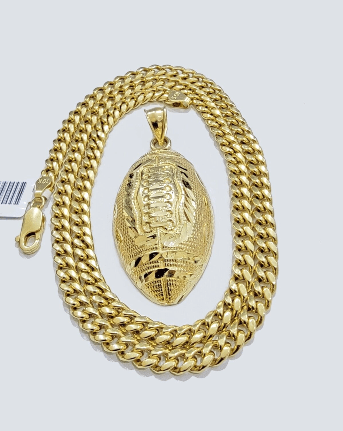 10k Yellow Gold American Football Charm Miami Cuban Chain 4mm 18 Inch Necklace - Reva Jeweler