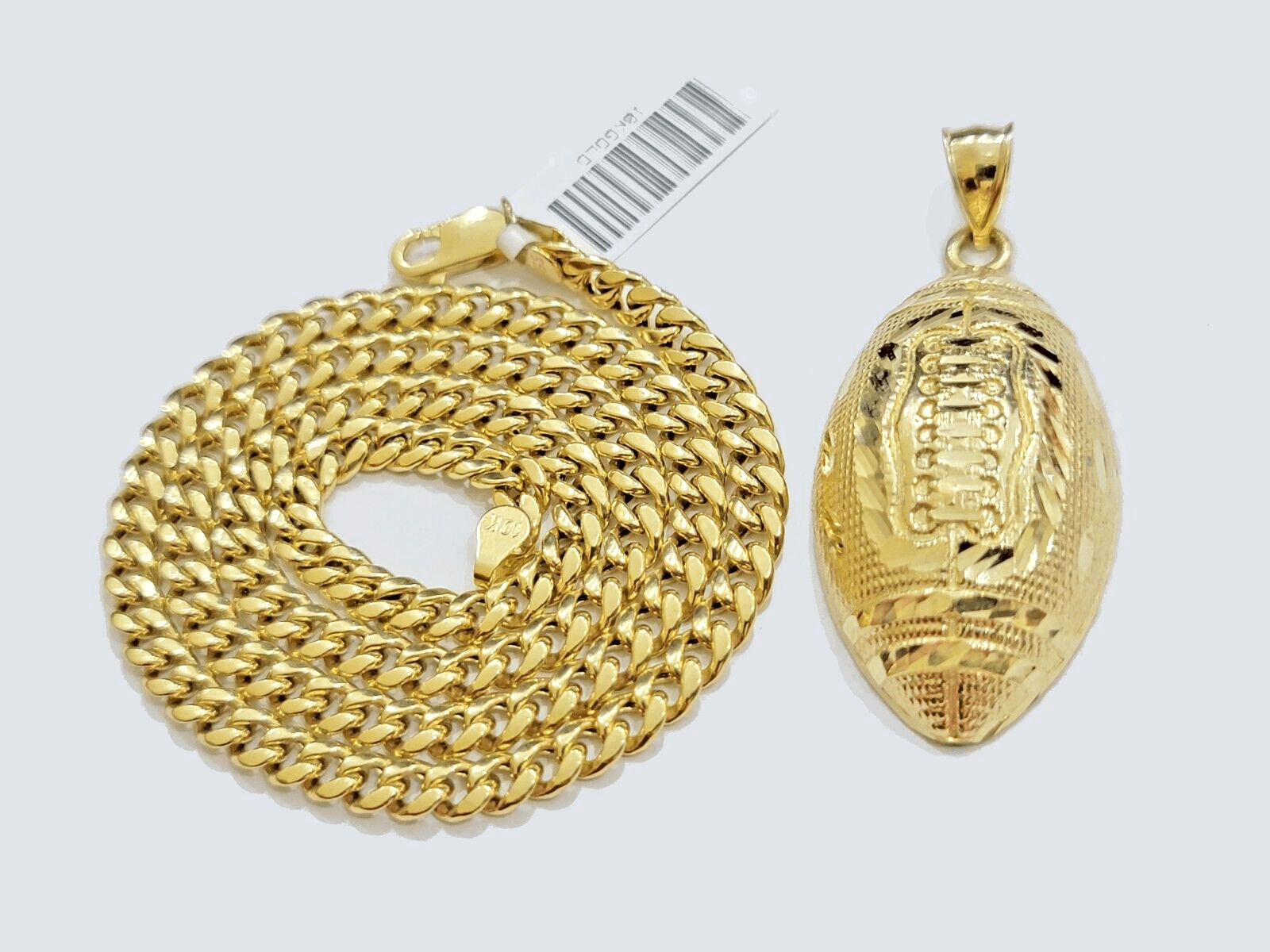 10k Yellow Gold American Football Charm Miami Cuban Chain 4mm 18 Inch Necklace - Reva Jeweler