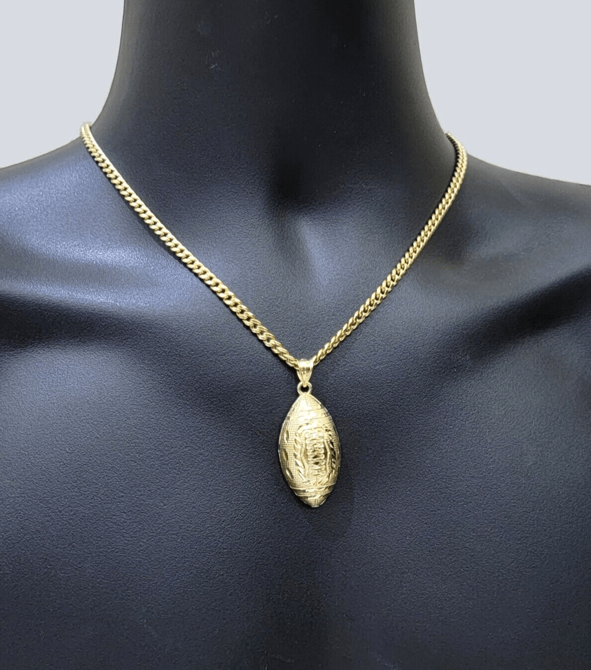 10k Yellow Gold American Football Charm Miami Cuban Chain 4mm 18 Inch Necklace - Reva Jeweler