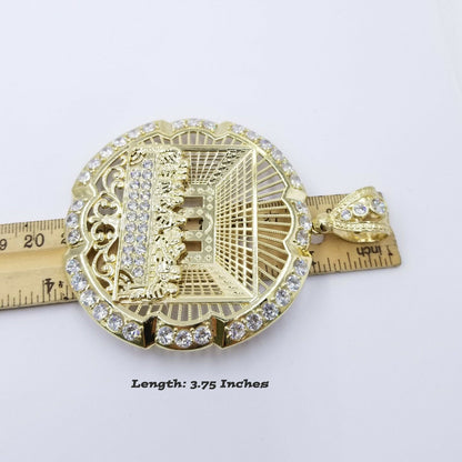 10k Yellow Gold Apostles Last Supper Round Pendant Diamond Cut Men 3.75" 75mm - Reva Jeweler