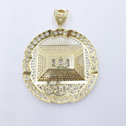 10k Yellow Gold Apostles Last Supper Round Pendant Diamond Cut Men 3.75" 75mm - Reva Jeweler