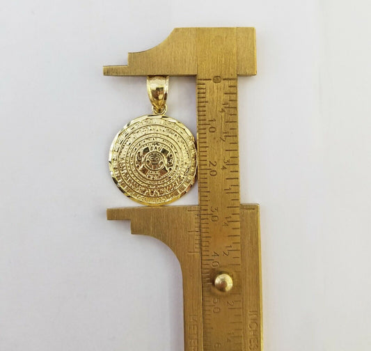 10k Yellow Gold Aztec Calendar Charm Pendant Men Women 10kt Real Gold - Reva Jeweler