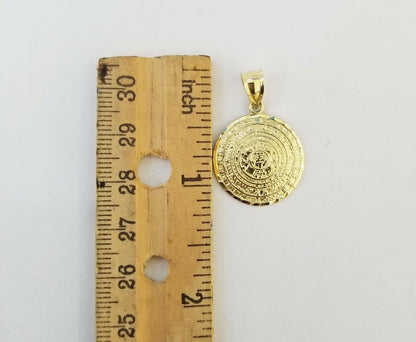 10k Yellow Gold Aztec Calendar Charm Pendant Men Women 10kt Real Gold - Reva Jeweler