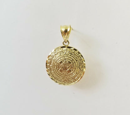 10k Yellow Gold Aztec Calendar Charm Pendant Men Women 10kt Real Gold - Reva Jeweler