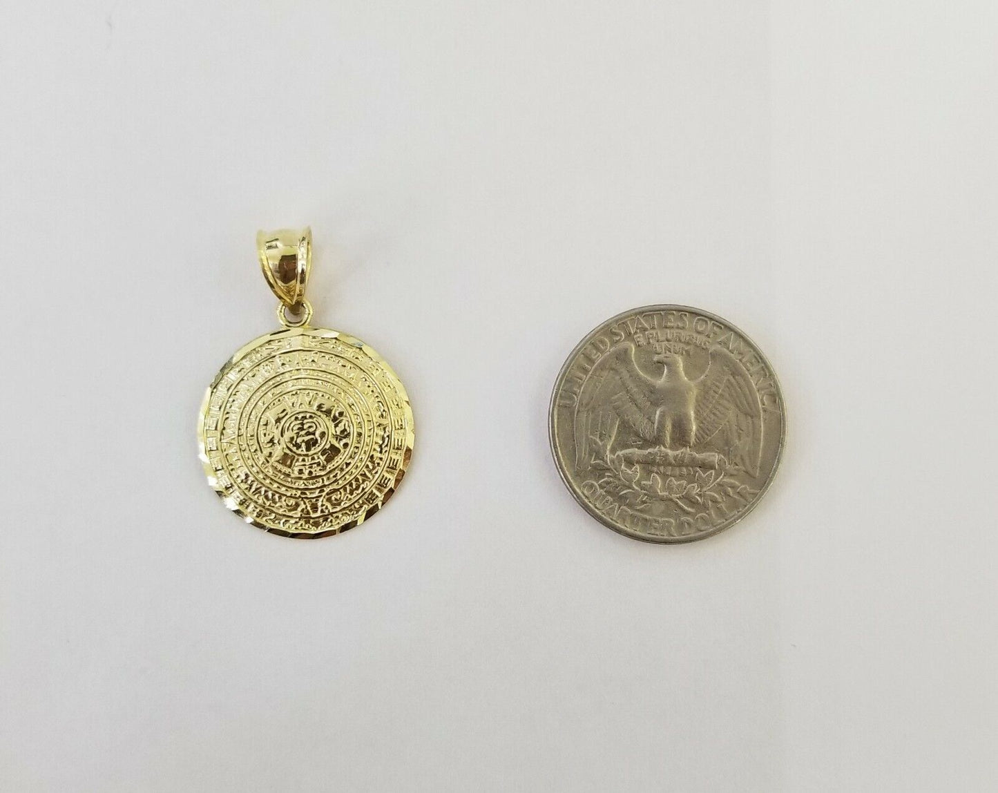 10k Yellow Gold Aztec Calendar Charm Pendant Men Women 10kt Real Gold - Reva Jeweler