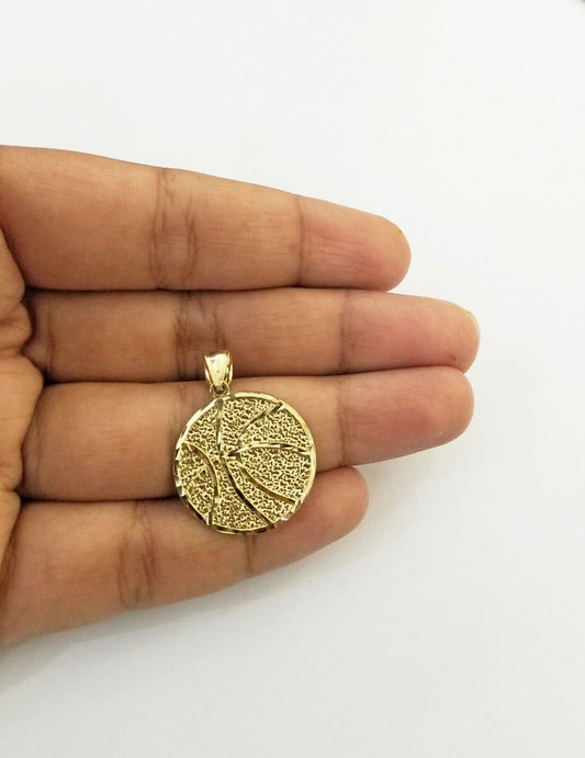 10k Yellow Gold Basketball Charm Pendant 1 Inch 10kt Real Gold - Reva Jeweler