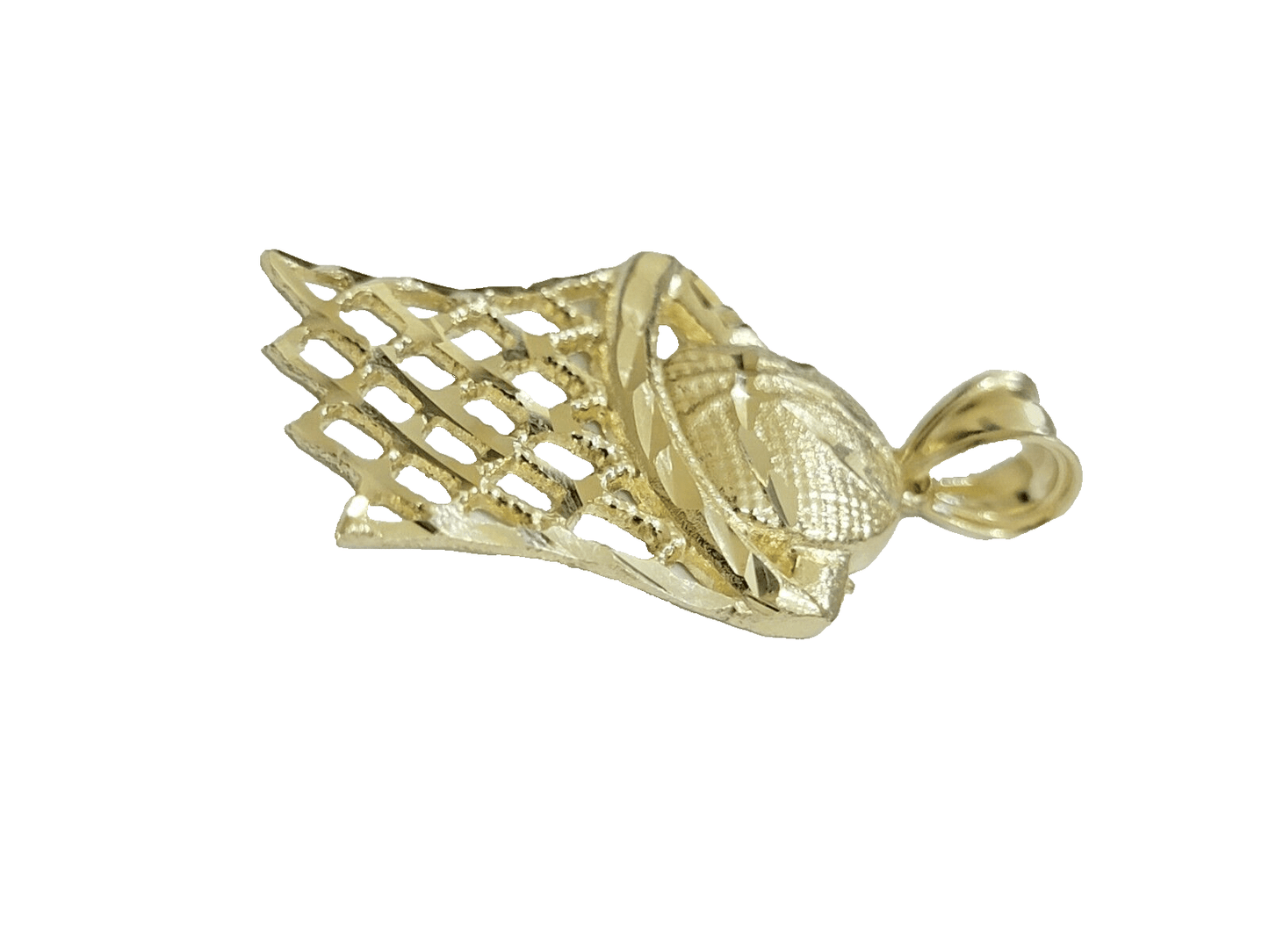10k Yellow Gold Basketball Net Charm Pendant 1'' Inch Diamond Cut SALE Real 10kt - Reva Jeweler