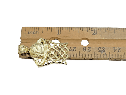 10k Yellow Gold Basketball Net Charm Pendant 1'' Inch Diamond Cut SALE Real 10kt - Reva Jeweler