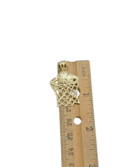 10k Yellow Gold Basketball Net Charm Pendant 1'' Inch Diamond Cut SALE Real 10kt - Reva Jeweler