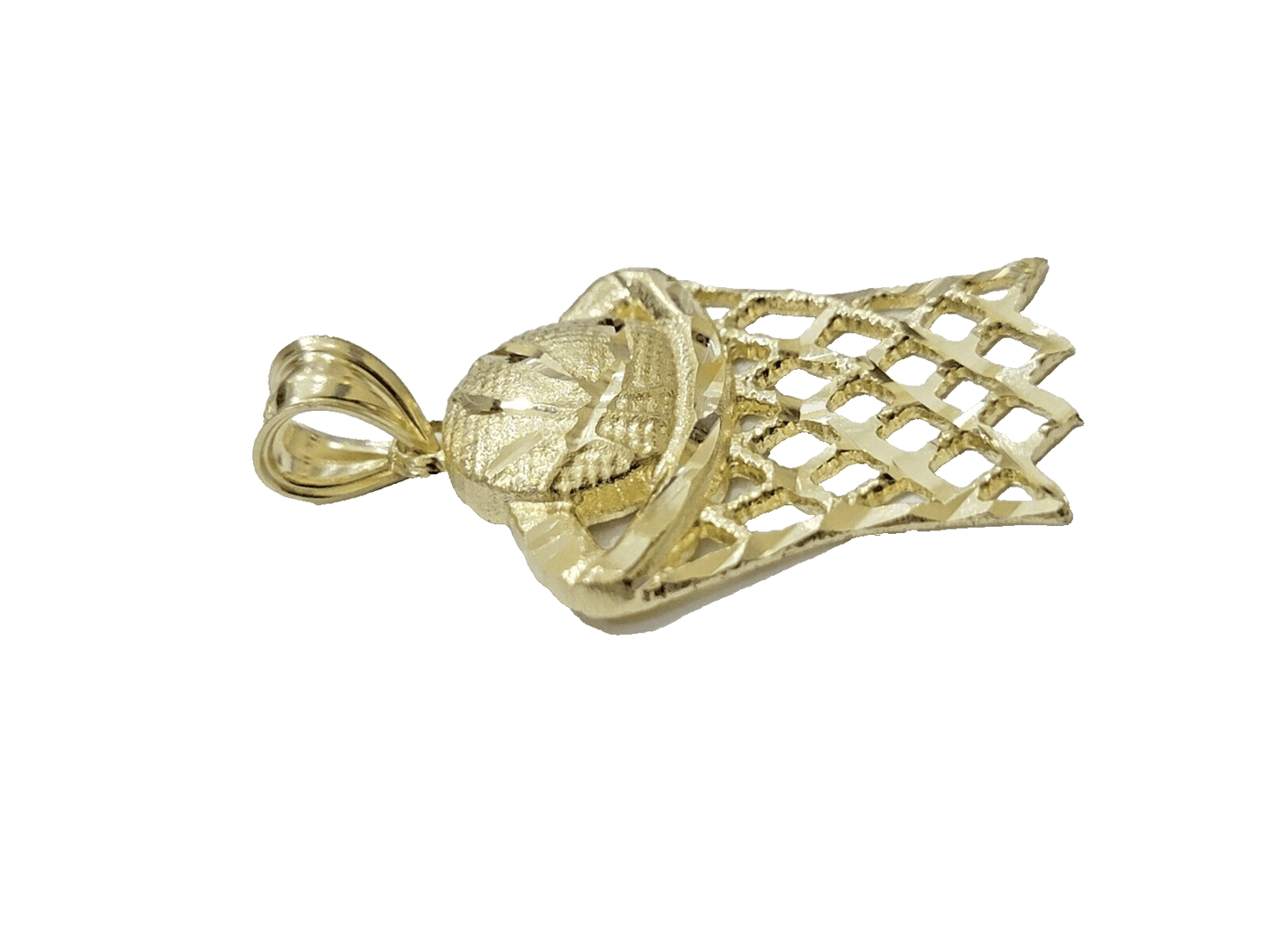 10k Yellow Gold Basketball Net Charm Pendant 1'' Inch Diamond Cut SALE Real 10kt - Reva Jeweler