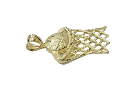 10k Yellow Gold Basketball Net Charm Pendant 1'' Inch Diamond Cut SALE Real 10kt - Reva Jeweler