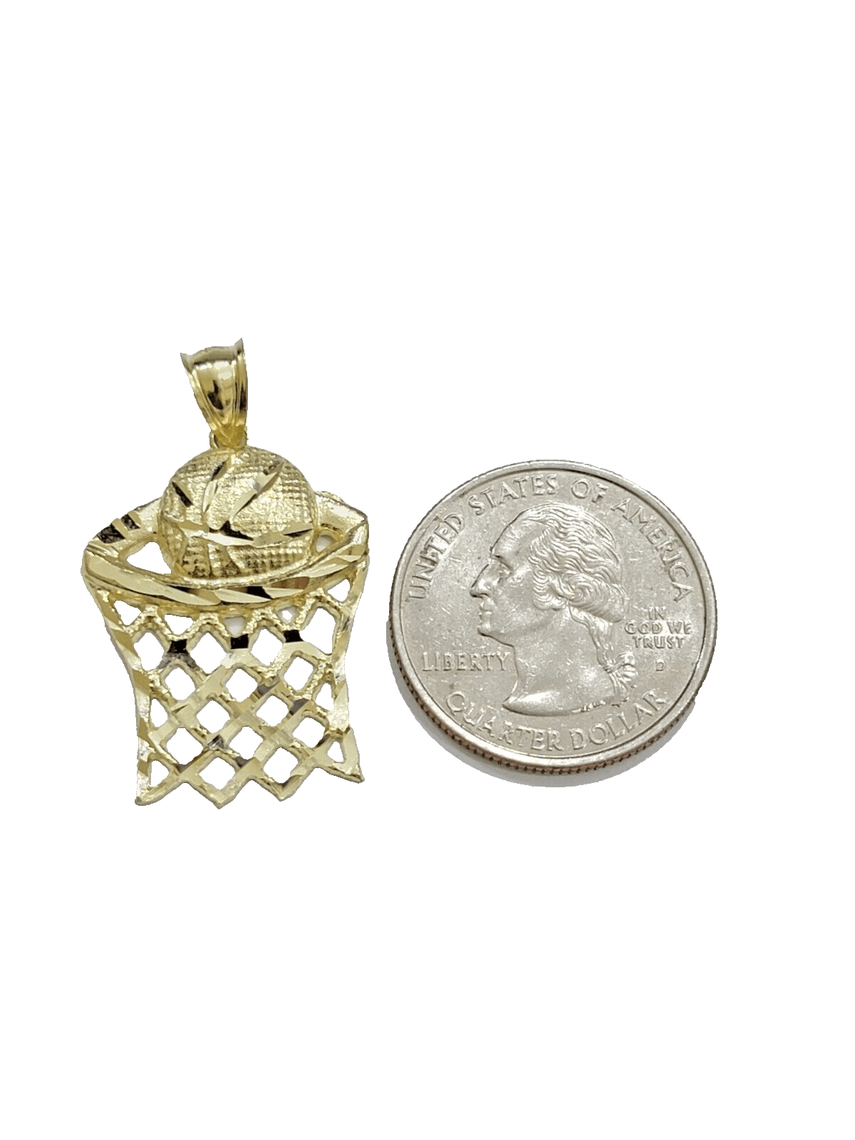 10k Yellow Gold Basketball Net Charm Pendant 1'' Inch Diamond Cut SALE Real 10kt - Reva Jeweler
