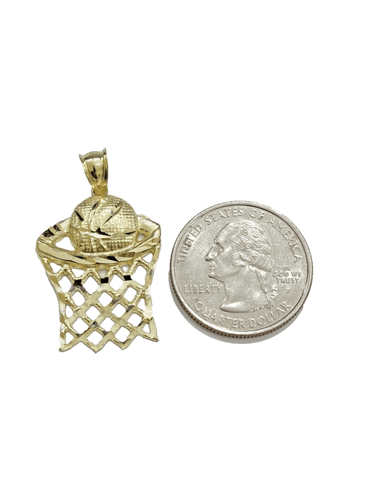 10k Yellow Gold Basketball Net Charm Pendant 1'' Inch Diamond Cut SALE Real 10kt - Reva Jeweler