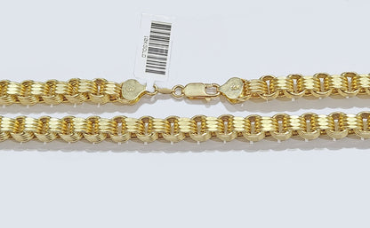 10k Yellow Gold Box Byzantine Chain 7mm 22" inch Unisex Real 10kt Necklace Men's - Reva Jeweler