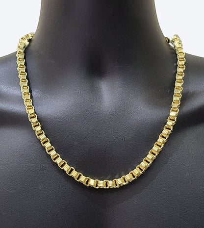 10k Yellow Gold Box Byzantine Chain 7mm 22" inch Unisex Real 10kt Necklace Men's - Reva Jeweler