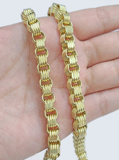10k Yellow Gold Box Byzantine Chain 7mm 22" inch Unisex Real 10kt Necklace Men's - Reva Jeweler