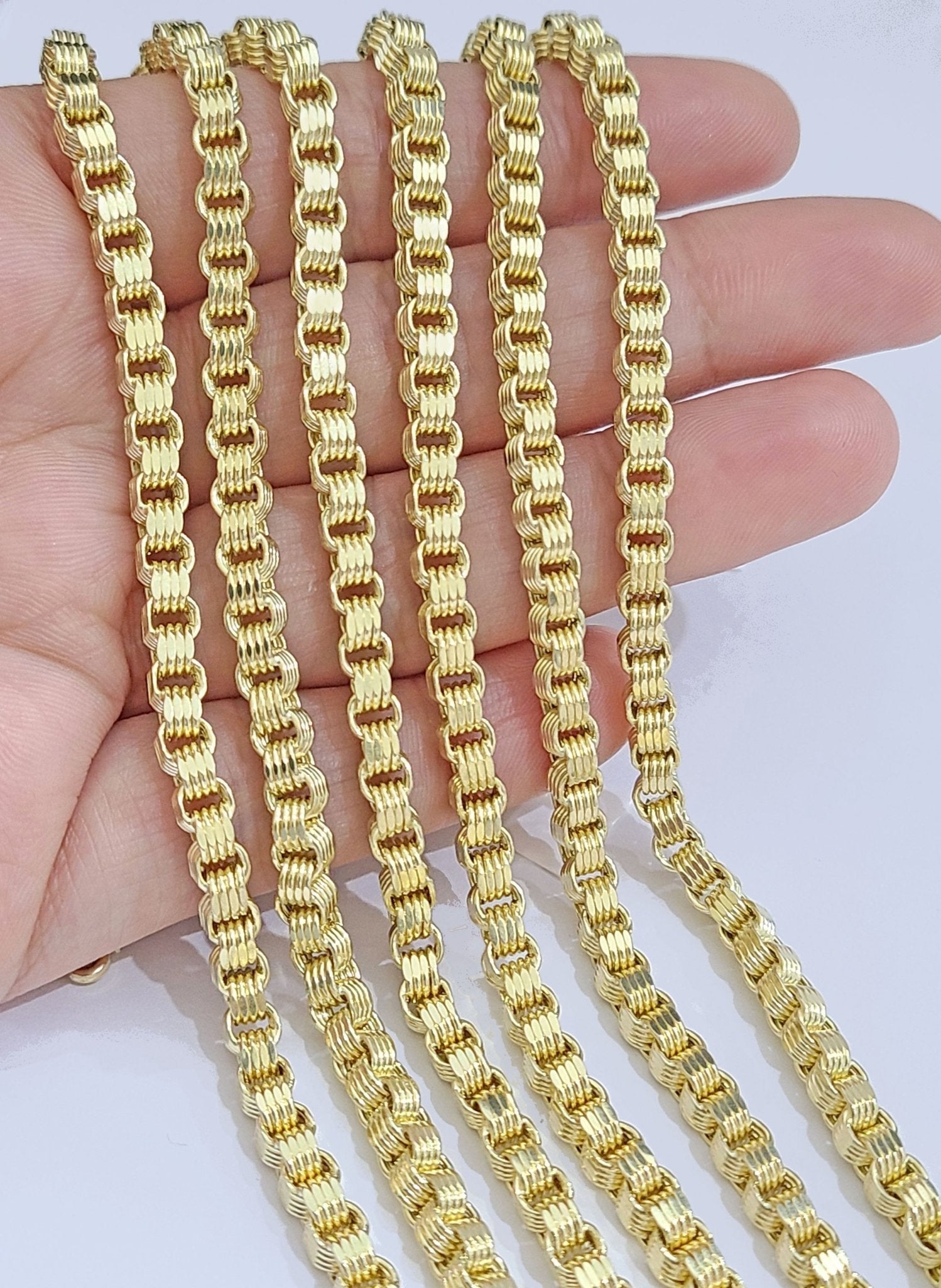 10K Yellow Gold Box Byzantine Chain Necklace 22'' Inch 4mm Real 10kt Lobster Lock - GoldenlinQ