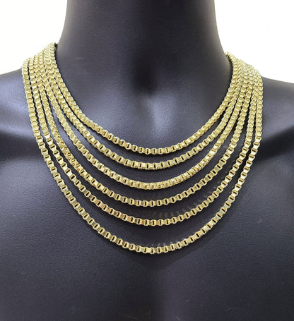10K Yellow Gold Box Byzantine Chain Necklace 24'' Inch 4mm Real 10kt Lobster Lock - GoldenlinQ