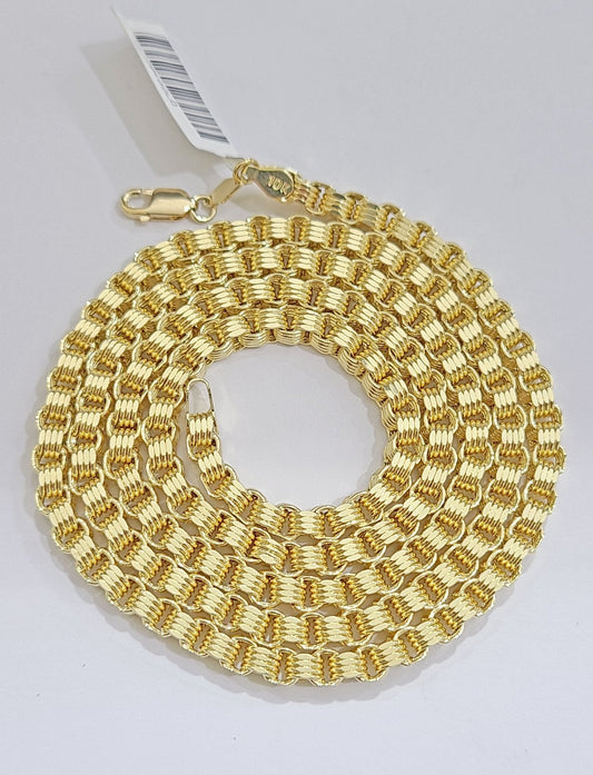 10K Yellow Gold Box Byzantine Chain Necklace 28'' Inch 4mm Real 10kt Lobster Lock - GoldenlinQ