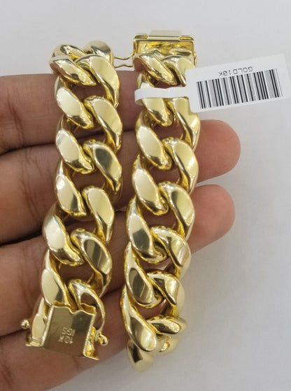 10K Yellow Gold Bracelet 15mm Miami Cuban Link 8.5" Real 10kt Gold Thick mens - Reva Jeweler