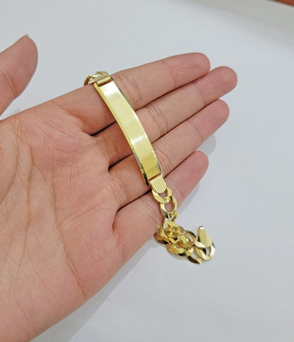 10k Yellow Gold Bracelet ID Cuban Curb Link 9.5mm 8.5 Inch Name Plate SOLID REAL - Reva Jeweler