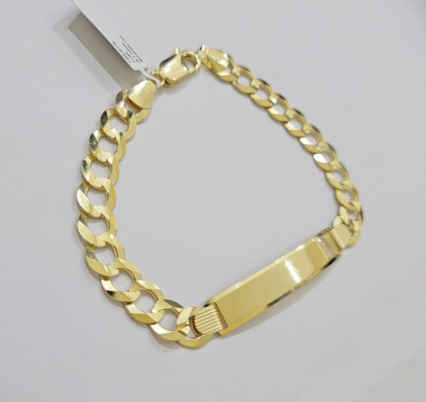 10k Yellow Gold Bracelet ID Cuban Curb Link 9.5mm 8.5 Inch Name Plate SOLID REAL - Reva Jeweler