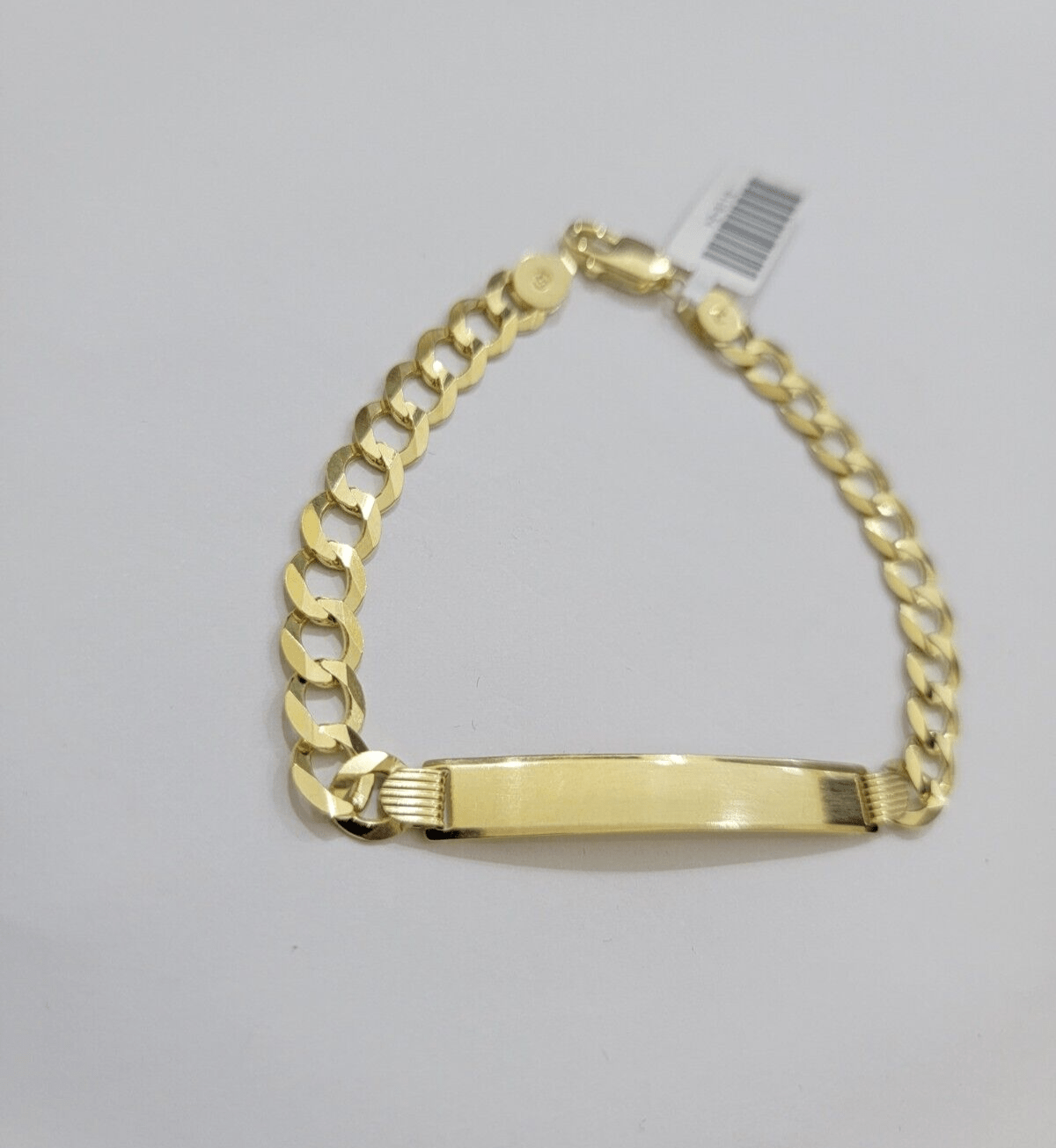 10k Yellow Gold Bracelet ID Cuban Curb Link SOLID 7mm 8 Inch REAL 10k Name Plate - Reva Jeweler