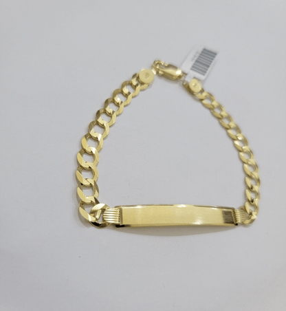 10k Yellow Gold Bracelet ID Cuban Curb Link SOLID 7mm 8 Inch REAL 10k Name Plate - Reva Jeweler