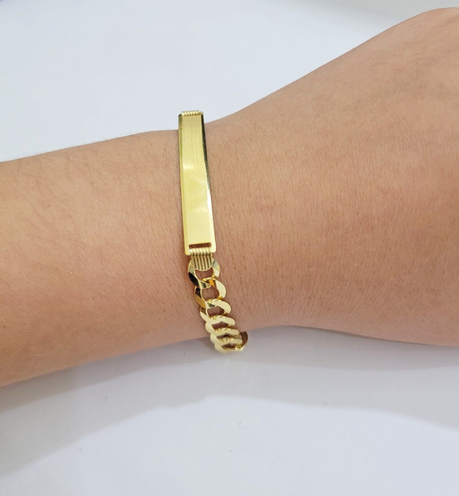 10k Yellow Gold Bracelet ID Cuban Curb Link SOLID 7mm 8 Inch REAL 10k Name Plate - Reva Jeweler