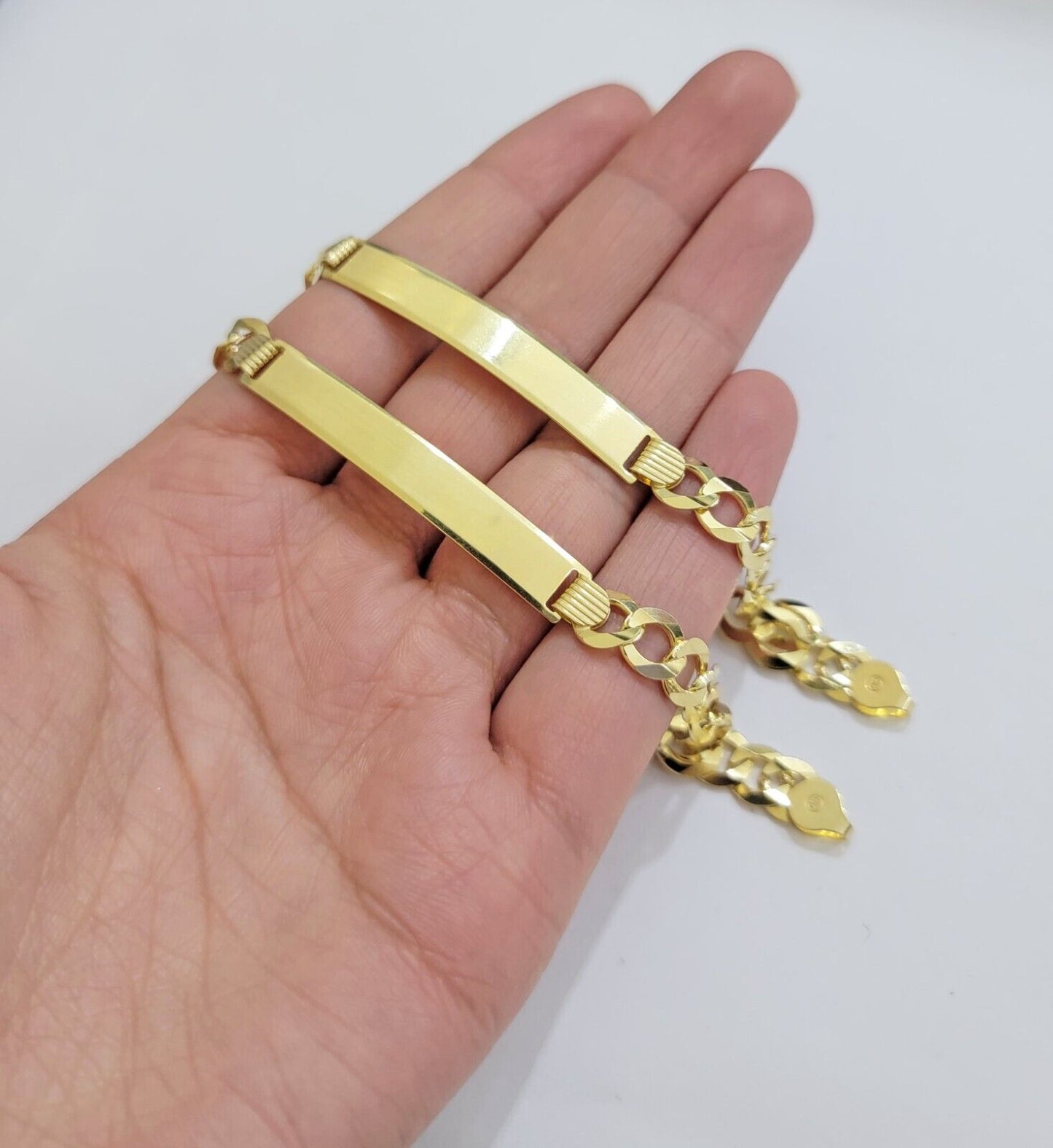 10k Yellow Gold Bracelet ID Cuban Curb Link SOLID 7mm 8 Inch REAL 10k Name Plate - Reva Jeweler