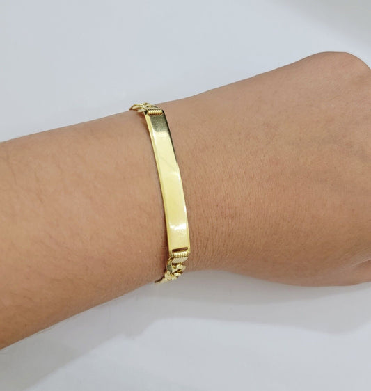 10k Yellow Gold Bracelet ID Cuban Curb Link SOLID 7mm 8 Inch REAL 10k Name Plate - Reva Jeweler