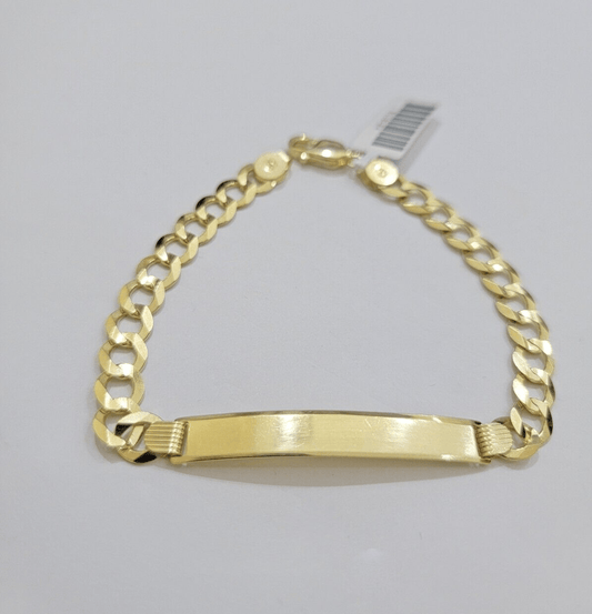 10k Yellow Gold Bracelet ID Cuban Curb Link SOLID 7mm 8 Inch REAL 10k Name Plate - Reva Jeweler