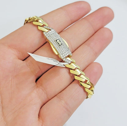 10k Yellow Gold Bracelet Ladies 7.25 Inch Royal Monaco Cuban Link 7mm For Women - Reva Jeweler