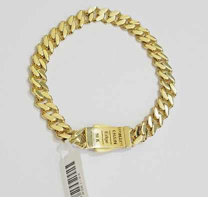 10k Yellow Gold Bracelet Ladies 7.25 Inch Royal Monaco Cuban Link 7mm For Women - Reva Jeweler