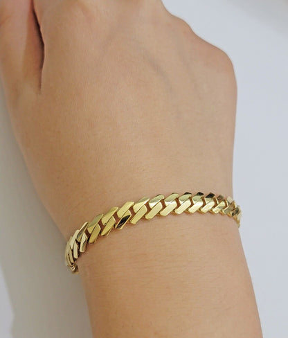 10k Yellow Gold Bracelet Ladies 7.25 Inch Royal Monaco Cuban Link 7mm For Women - Reva Jeweler