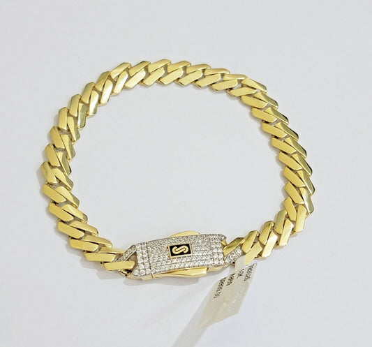 10k Yellow Gold Bracelet Ladies 7.25 Inch Royal Monaco Cuban Link 7mm For Women - Reva Jeweler