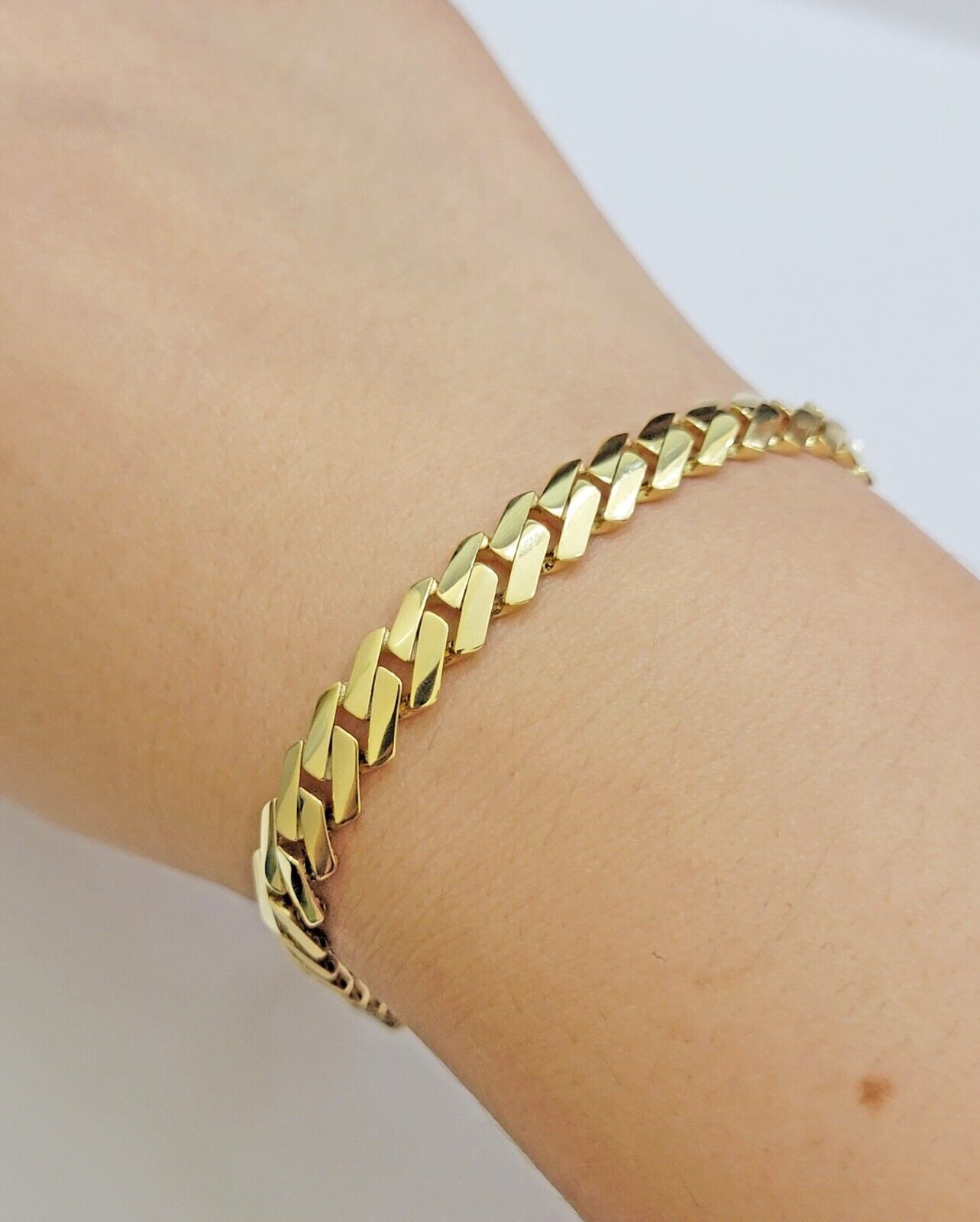 10k Yellow Gold Bracelet Ladies 7.25 Inch Royal Monaco Cuban Link 7mm For Women - Reva Jeweler
