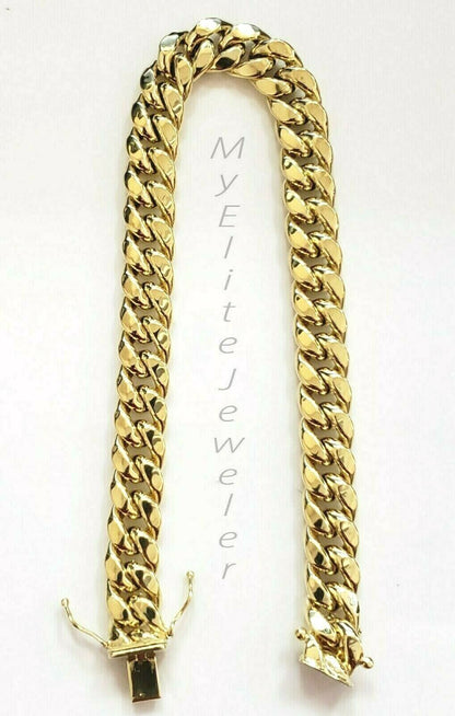 10k Yellow Gold Bracelet Men's cuban Link 7.5" 9mm Thick Box clasp Strong Link - Reva Jeweler