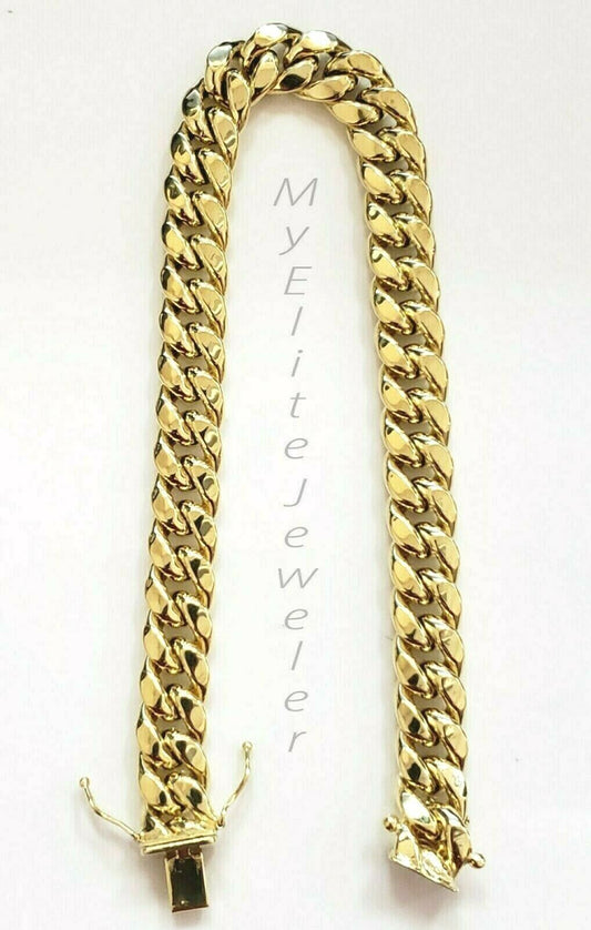 10k Yellow Gold Bracelet Men's cuban Link 7.5" 9mm Thick Box clasp Strong Link - Reva Jeweler