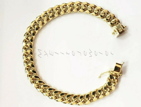 10k Yellow Gold Bracelet Men's cuban Link 7.5" 9mm Thick Box clasp Strong Link - Reva Jeweler